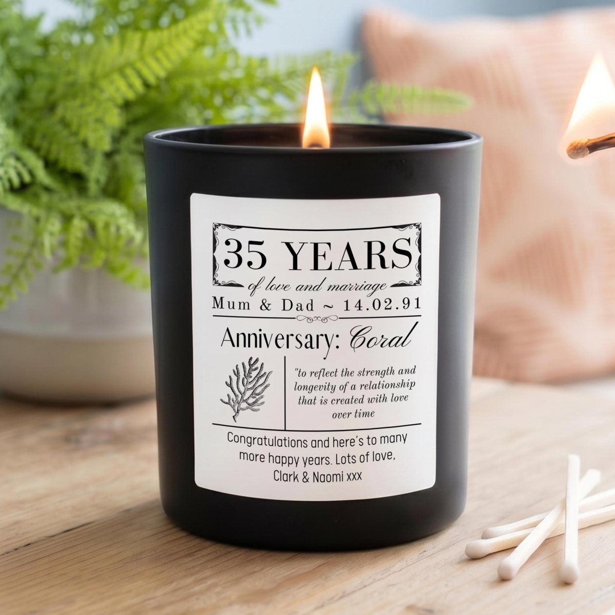 Personalised 35th Coral Wedding Anniversary Candle - The Word Shack