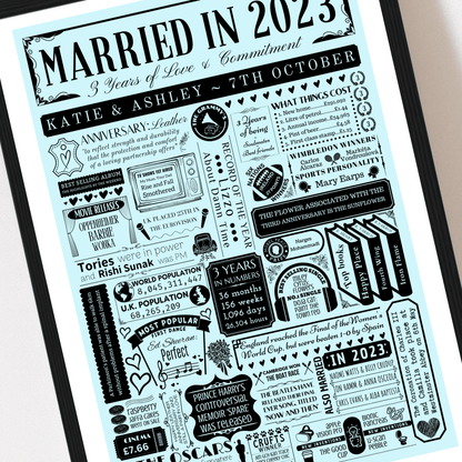 Personalised 3rd Leather Anniversary Print | Married in 2023 - The Word Shack
