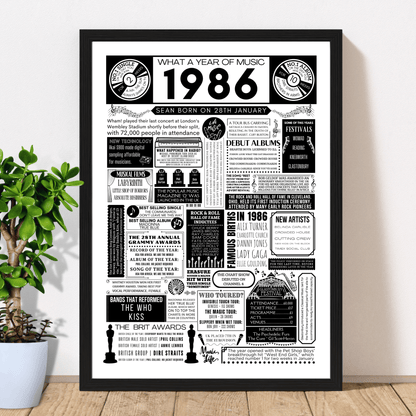 Personalised 40th Birthday Music Print - Custom 1986 Facts - The Word Shack