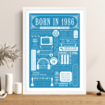 Personalised 40th Birthday Print | 1986 Custom colour Background - The Word Shack