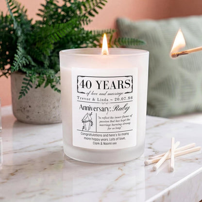 Personalised 40th Ruby Wedding Anniversary Candle | 40 Years Married Present - The Word Shack