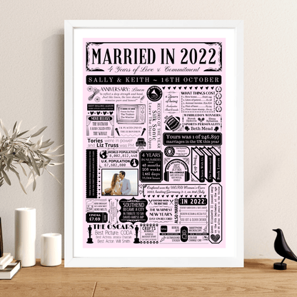 Personalised 4th Linen Anniversary Print | Married in 2022 Gift with Photo - The Word Shack