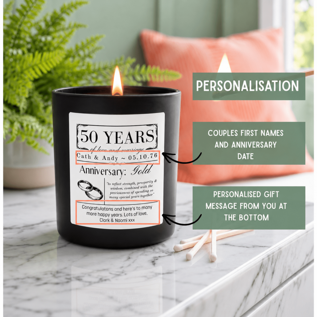 Personalised 50th Anniversary Candle | Golden Wedding Gift - The Word Shack