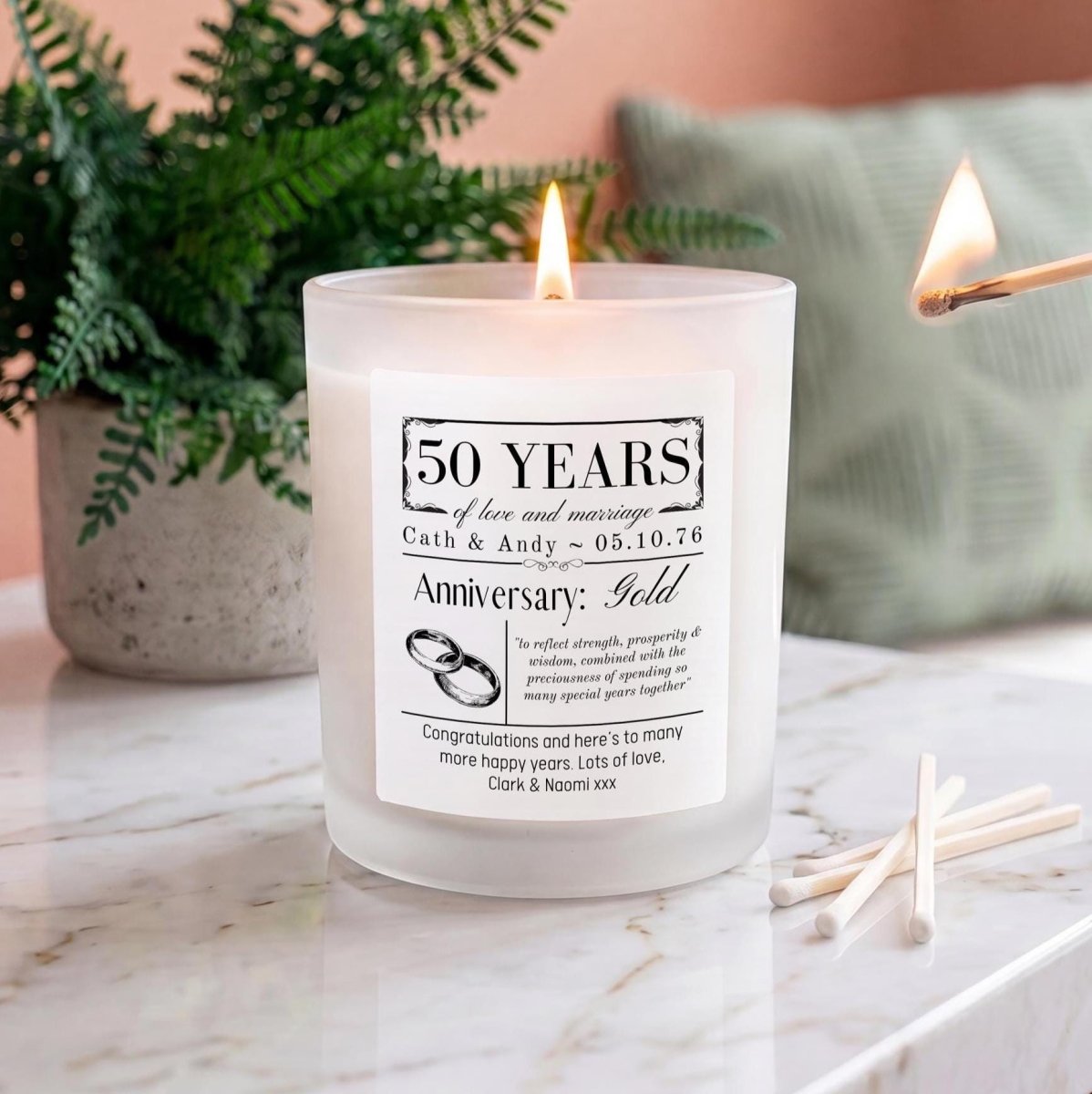 Personalised 50th Anniversary Candle | Golden Wedding Gift - The Word Shack