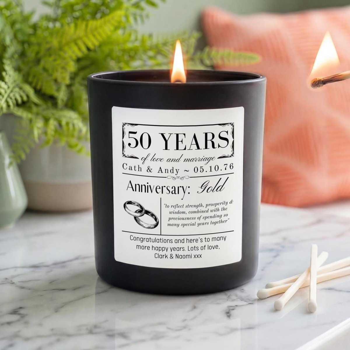 Personalised 50th Anniversary Candle | Golden Wedding Gift - The Word Shack