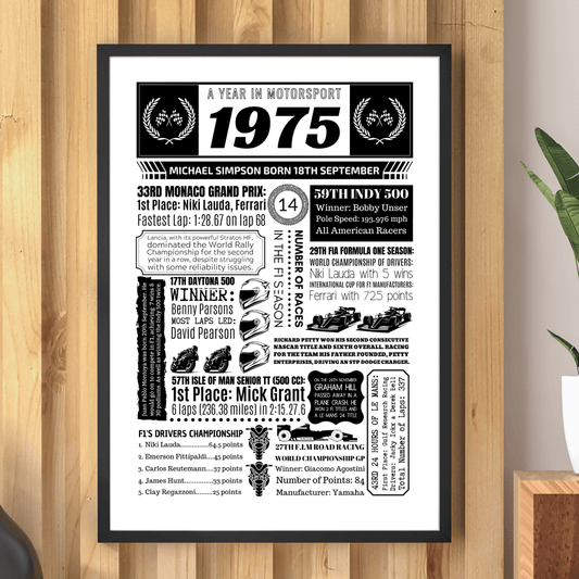 Personalised 50th Birthday Motorsport Print - The Word Shack