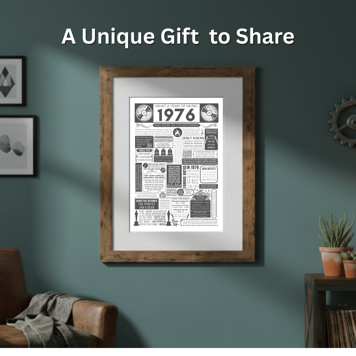 Personalised 50th Birthday Music Print - Custom 1976 Facts - The Word Shack