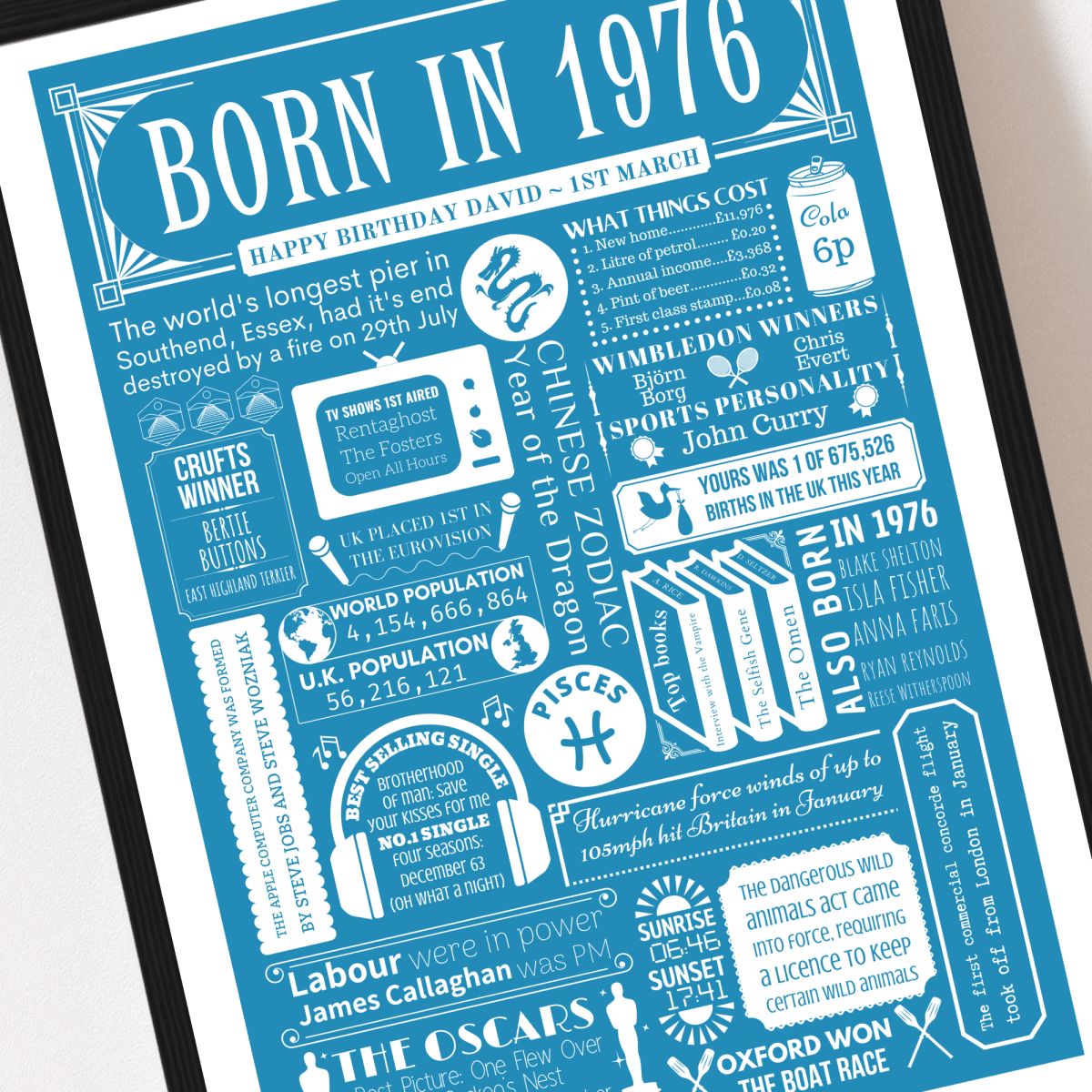 Personalised 50th Birthday Print | 1976 Custom colour Background - The Word Shack