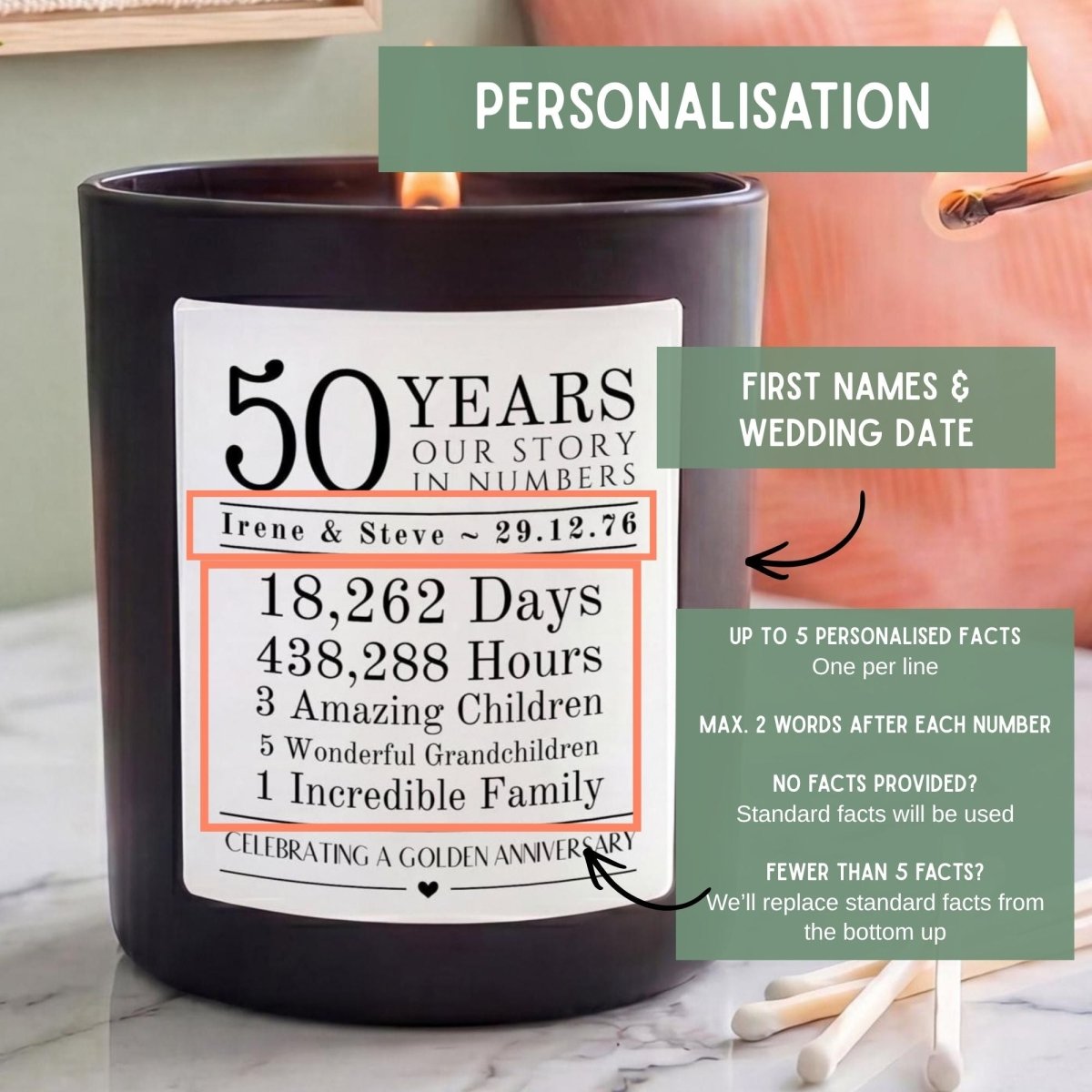 Personalised 50th Golden Anniversary Candle - The Word Shack