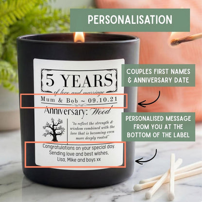 Personalised 5th Wedding Anniversary Candle - The Word Shack