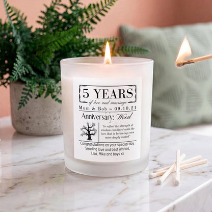 Personalised 5th Wedding Anniversary Candle - The Word Shack