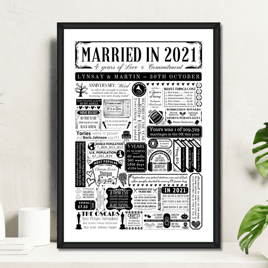 Personalised 5th Wood Anniversary Print | Married in 2021 - The Word Shack
