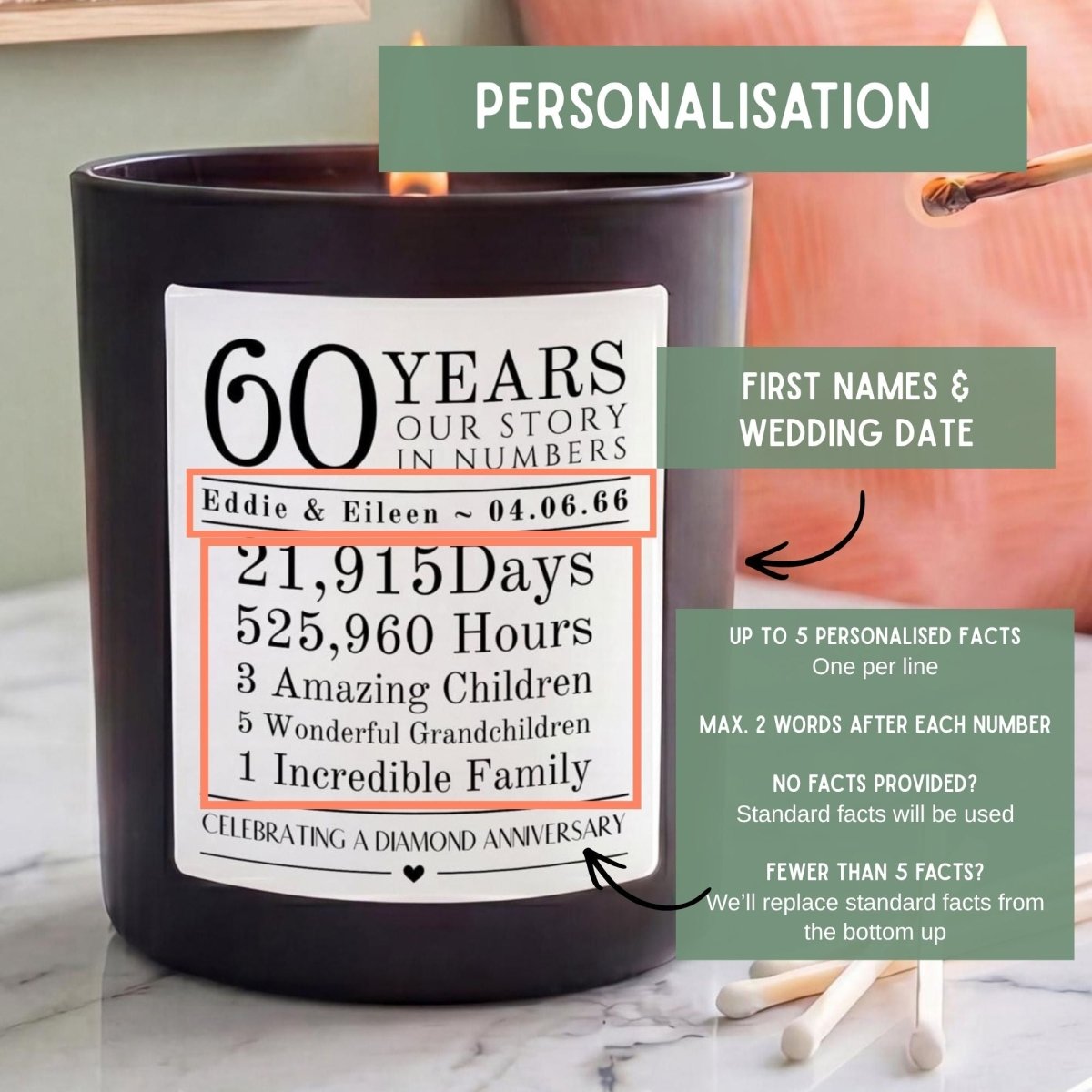Personalised 60th Diamond Anniversary Candle - The Word Shack