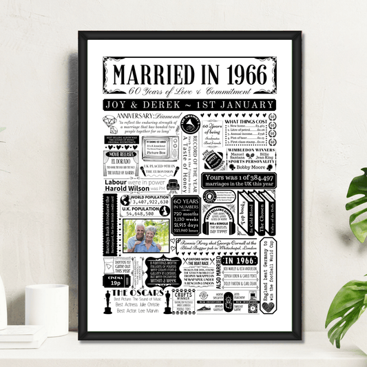 Personalised 60th Diamond Anniversary Print | Married in 1966 Gift with Photo - The Word Shack