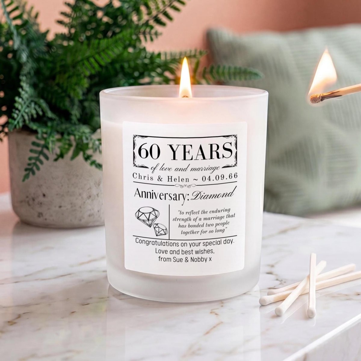 Personalised 60th Diamond Wedding Anniversary Candle - The Word Shack