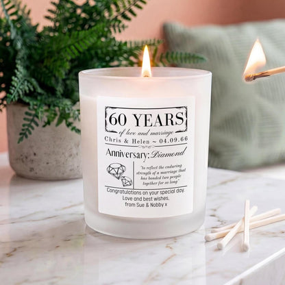 Personalised 60th Diamond Wedding Anniversary Candle - The Word Shack