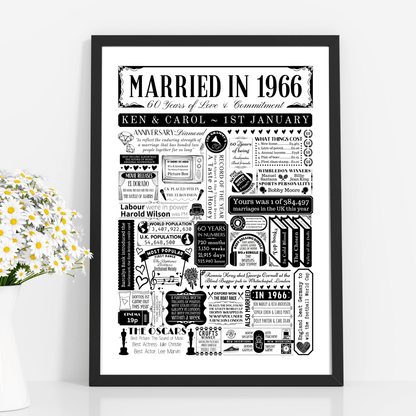 Personalised 60th Diamond Wedding Anniversary Print | Married in 1966 - The Word Shack