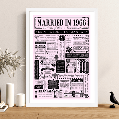Personalised 60th Diamond Wedding Anniversary Print | Married in 1966 - The Word Shack