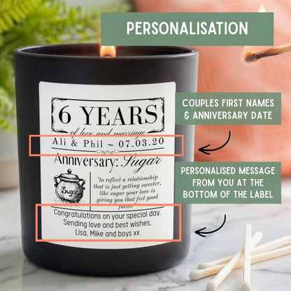 Personalised 6th Wedding Anniversary Candle - The Word Shack