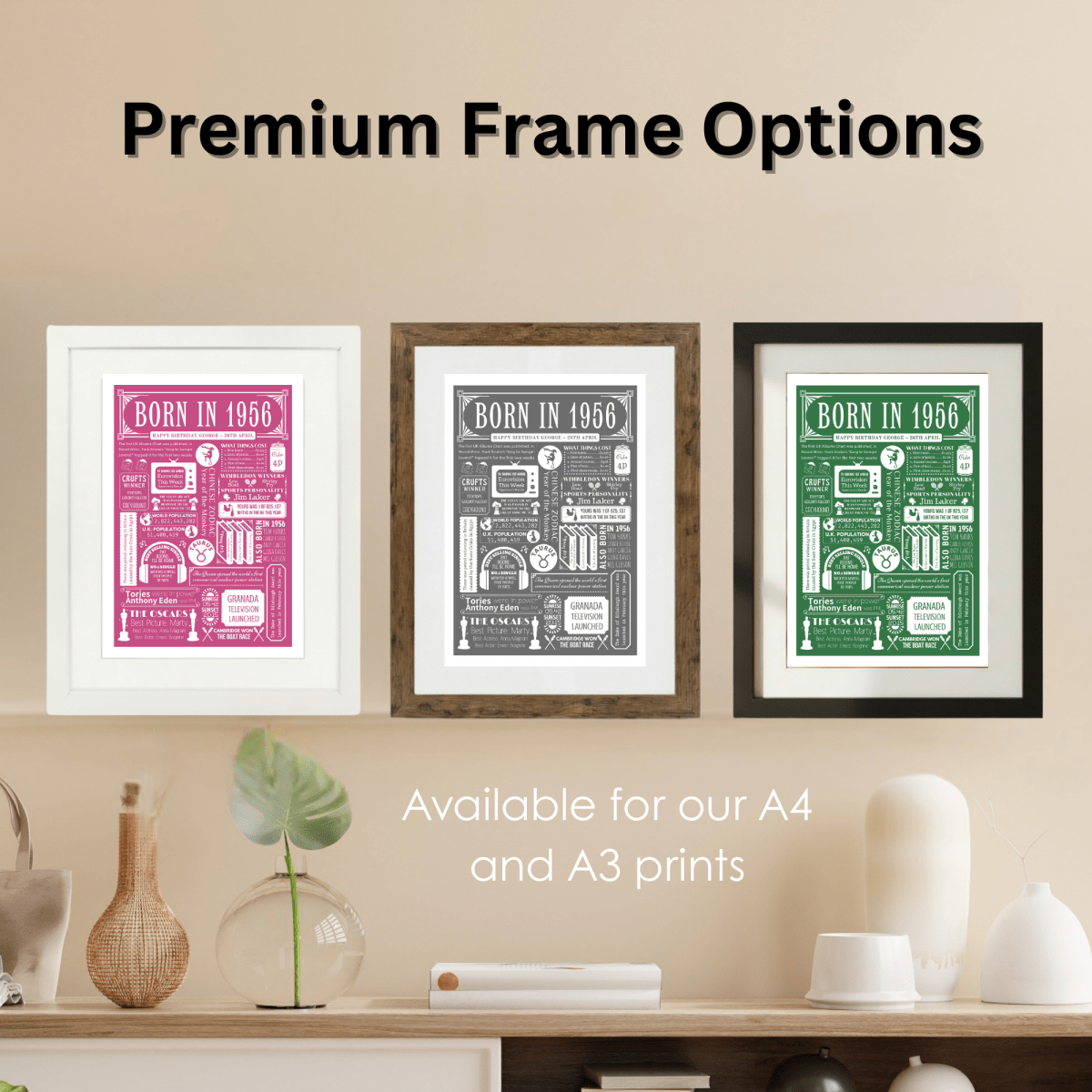 Personalised 70th Birthday Print - 1956 Custom Colour Background - The Word Shack
