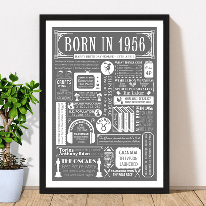 Personalised 70th Birthday Print - 1956 Custom Colour Background - The Word Shack