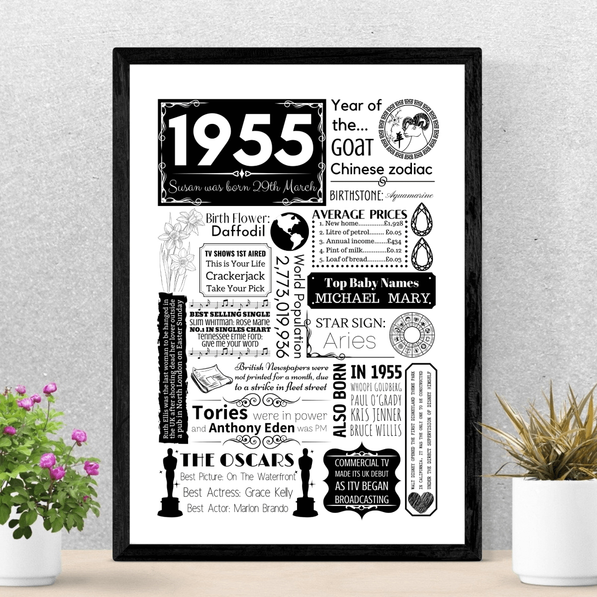 Personalised 70th Birthday Print - Elegant 1955 Design - The Word Shack