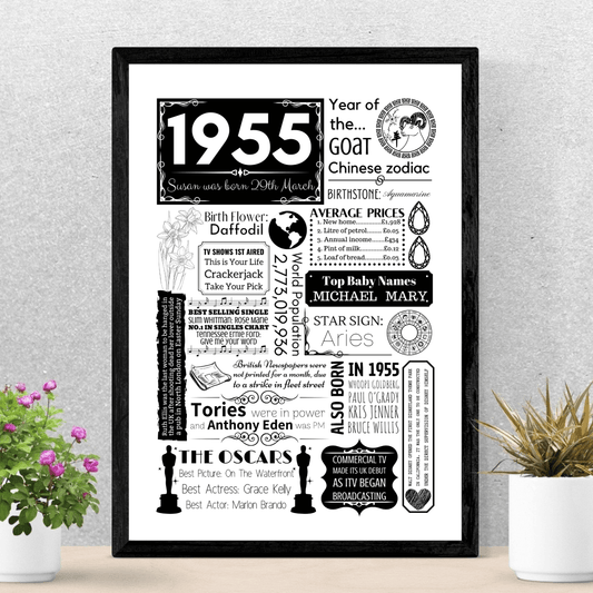 Personalised 70th Birthday Print - Elegant 1955 Design - The Word Shack