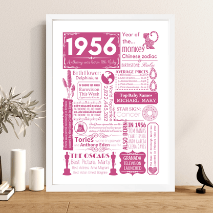 Personalised 70th Birthday Print - Floral 1956 Design - The Word Shack