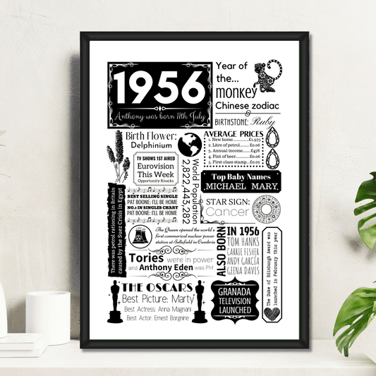 Personalised 70th Birthday Print - Floral 1956 Design - The Word Shack
