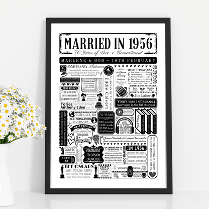Personalised 70th Platinum Anniversary Print | Married in 1956 - The Word Shack