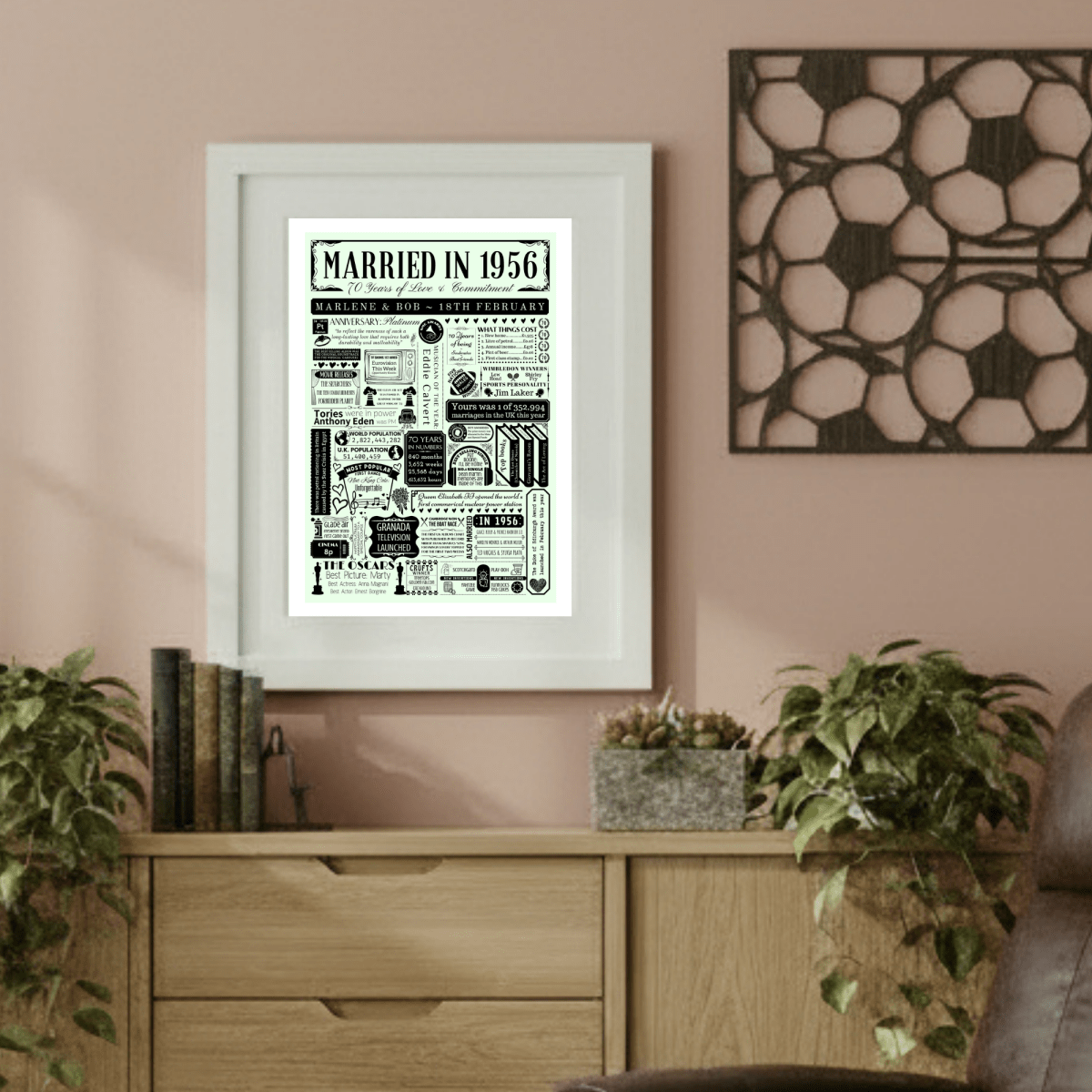 Personalised 70th Platinum Anniversary Print | Married in 1956 - The Word Shack