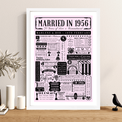 Personalised 70th Platinum Anniversary Print | Married in 1956 - The Word Shack