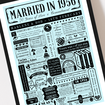 Personalised 70th Platinum Anniversary Print | Married in 1956 - The Word Shack