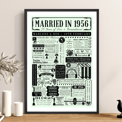 Personalised 70th Platinum Anniversary Print | Married in 1956 - The Word Shack