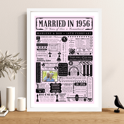 Personalised 70th Platinum Anniversary Print | Married in 1956 Gift with Photo - The Word Shack