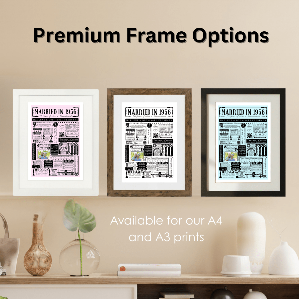 Personalised 70th Platinum Anniversary Print | Married in 1956 Gift with Photo - The Word Shack
