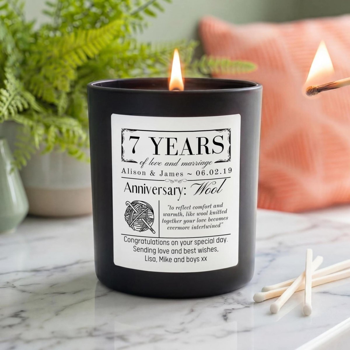 Personalised 7th Wedding Anniversary Candle | Wool Anniversary Gift - The Word Shack