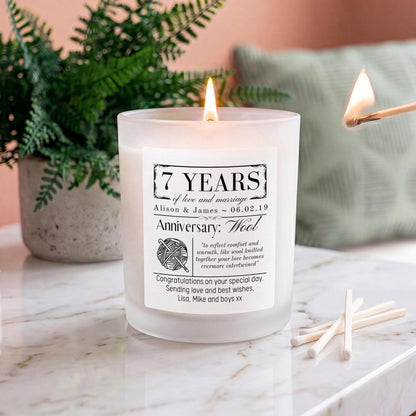 Personalised 7th Wedding Anniversary Candle | Wool Anniversary Gift - The Word Shack