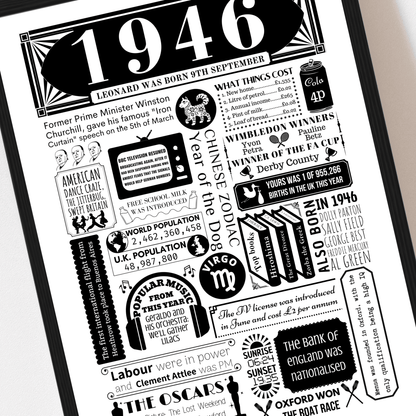 Personalised 80th Birthday Poster | Retro 1946 Fact Print - The Word Shack