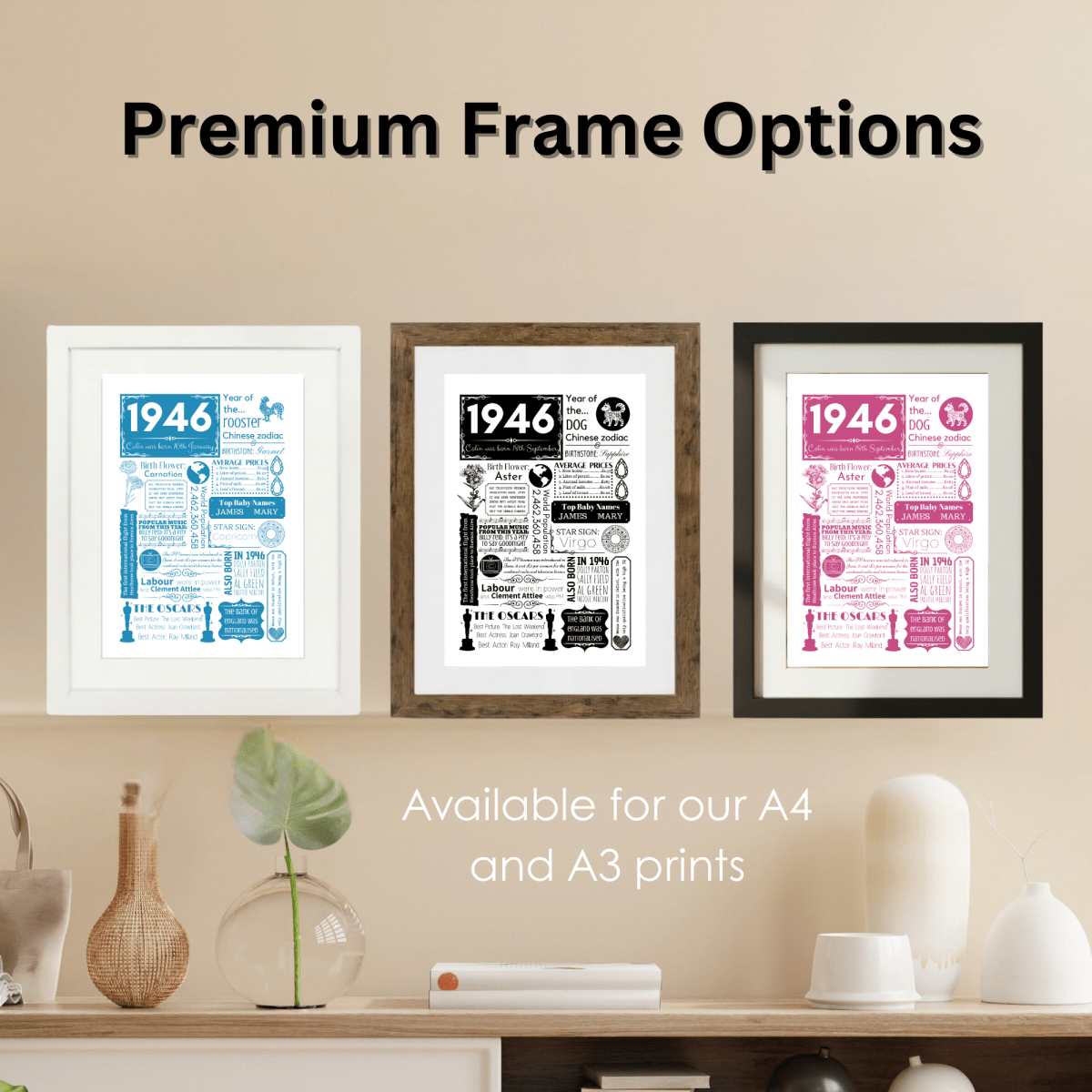 Personalised 80th Birthday Print - Floral 1946 Design - The Word Shack