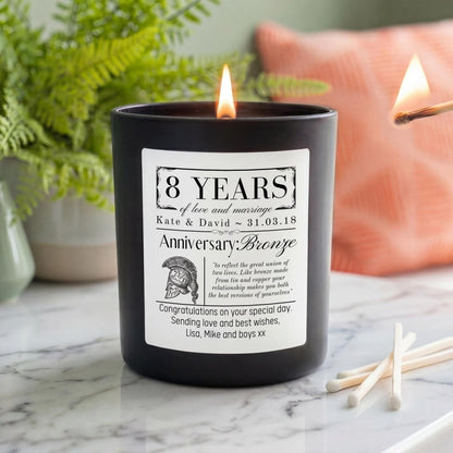 Personalised 8th Wedding Anniversary Candle | Bronze Anniversary Gift for Couple - The Word Shack