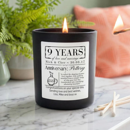 Personalised 9th Wedding Anniversary Candle - The Word Shack