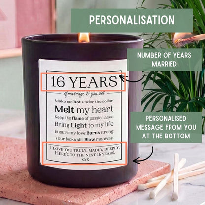 Personalised Anniversary Candle Years Married Gift Hot Under The Collar - The Word Shack