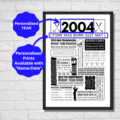 Personalised Any Year Golf Birthday Print - The Word Shack