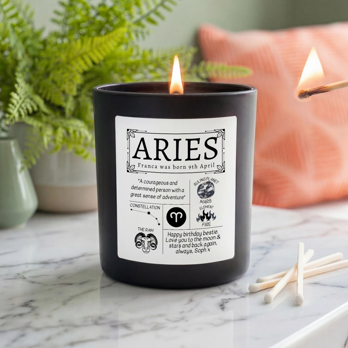 Personalised Aries Star Sign Candle - The Word Shack