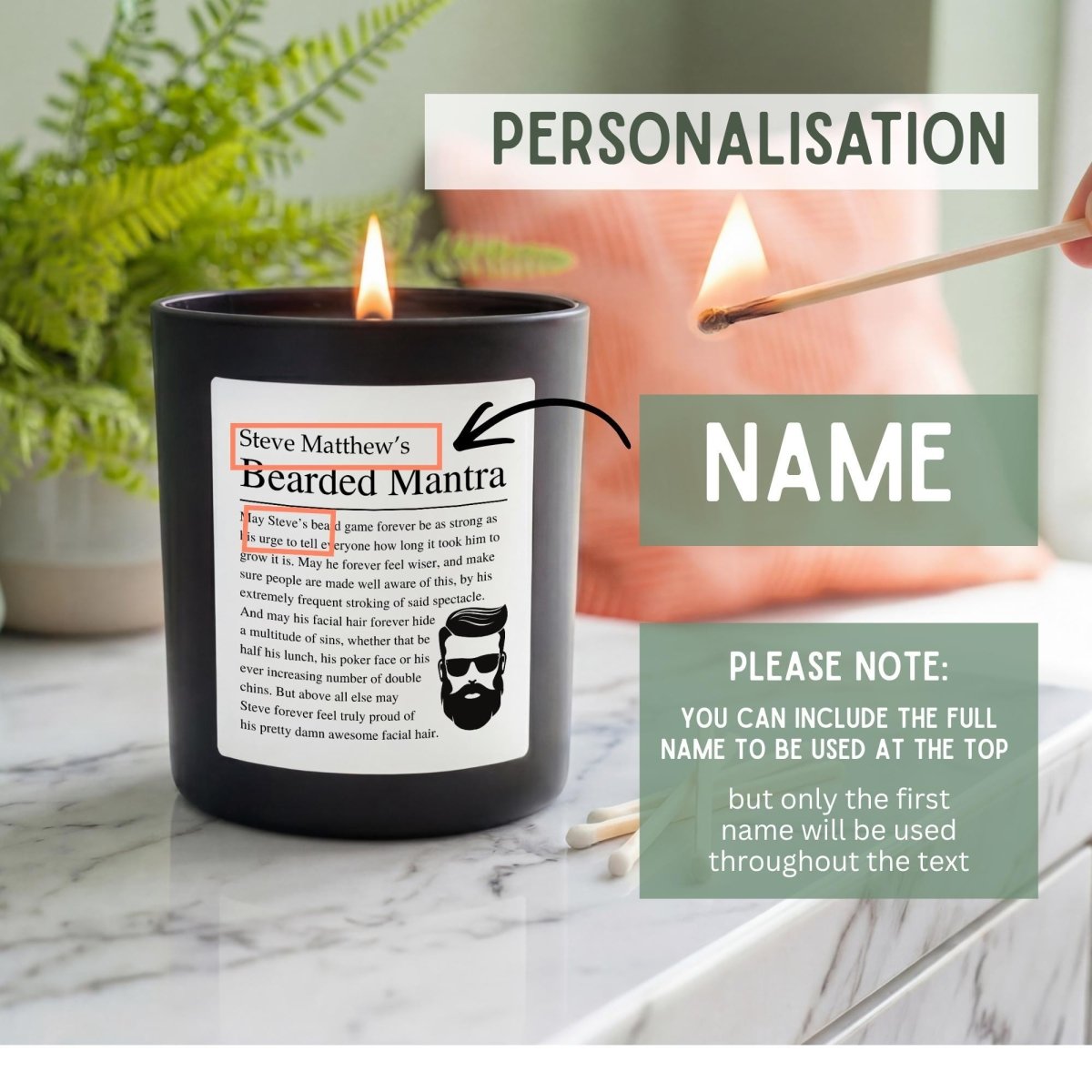 Personalised Bearded Man Candle Funny Gift For A Man With A Beard - The Word Shack