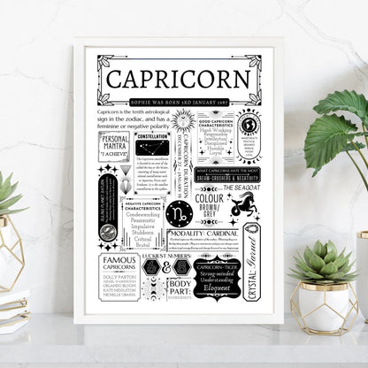 Personalised Capricorn Star Sign Print | Astrology Zodiac Birthday Gift - The Word Shack