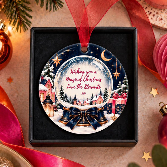 Personalised Christmas Bauble with Custom Message, Snow Globe Design - The Word Shack