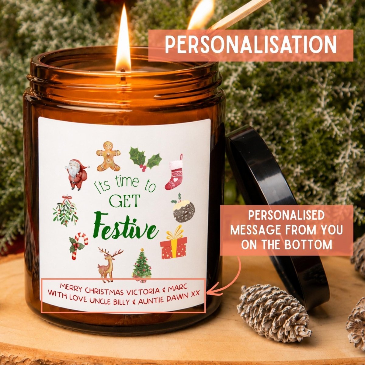 Personalised Christmas Candle, Time To Get Festive - The Word Shack