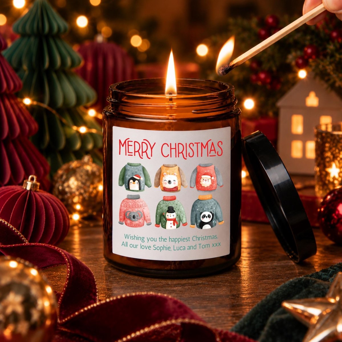 Personalised Christmas Jumper Apothecary Candle, Festive Gift - The Word Shack